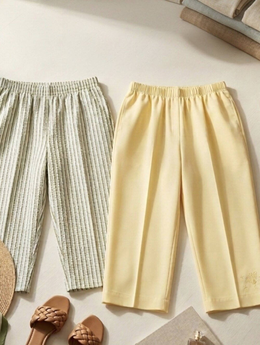 Bundle of 2 VTG 90's BonWorth Crop Pants Full Elastic Waist Yellow Green Size S